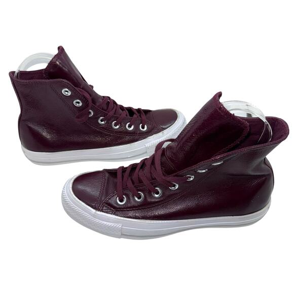 Converse Crinkled Leather High Top Sneakers Chuck Taylor Dark Sangria - Picture 2 of 9